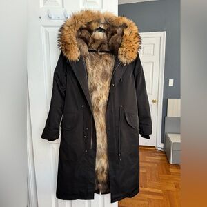 Real fur (raccoon) parka, size S. Black